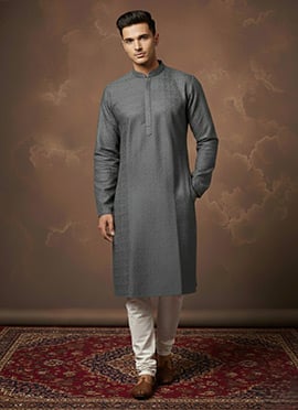 Grey Silk Chikankari Kurta Pyjama