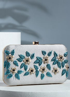 Grey Silk Embroidered Clutch