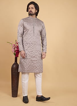 Grey Silk Embroidered Sequins Kurta Pyjama