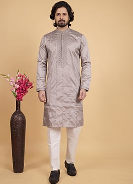 Grey Silk Embroidered Sequins Kurta Pyjama