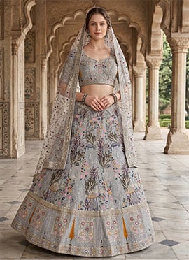 Grey Silk Embroidery Sequins Lehenga