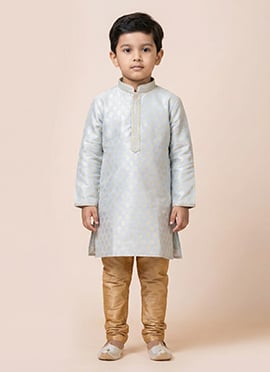 Grey Silk Jacquard Kids Kurta Pyjama
