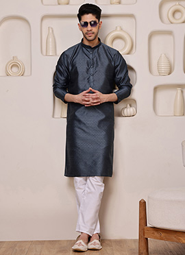 Grey Silk Jacquard Woven Kurta Pyjama