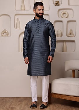 Grey Silk Jacquard Woven Kurta Pyjama