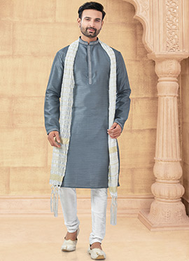 Grey Silk Kurta Pyjama