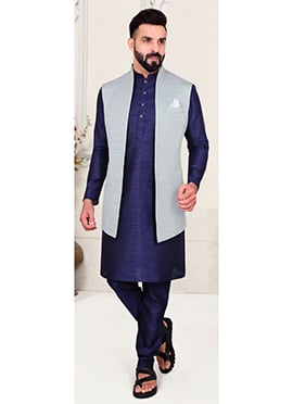 Grey Silk Long Nehru Jacket