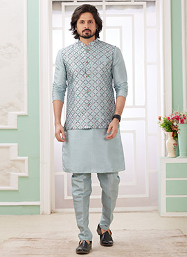 Grey Silk Sequins Bandi Set