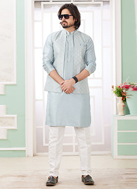 Grey Silk Sequins Bandi Set