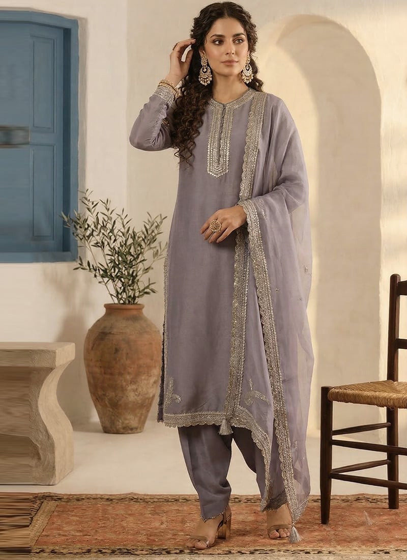 Grey Silk Stunning Salwar Suit Festive Wear