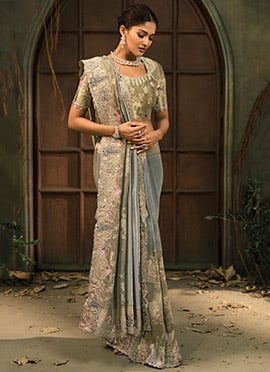 Grey Silk Zari Moti Saree