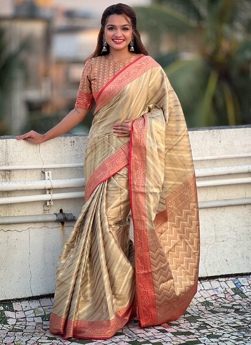 Grey Tissue Woven Leheriya Saree  Festive Wear