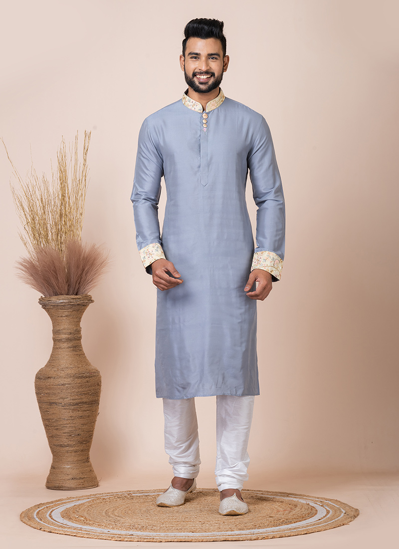 Grey Viscose Kurta Pyjama