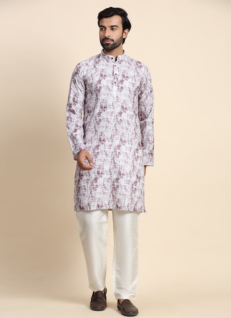 Grey Viscose Rayon Mirror Work Kurta