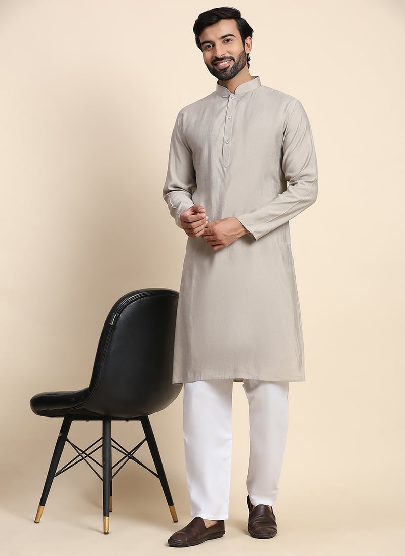 Grey Viscose Rayon Weaved Kurta