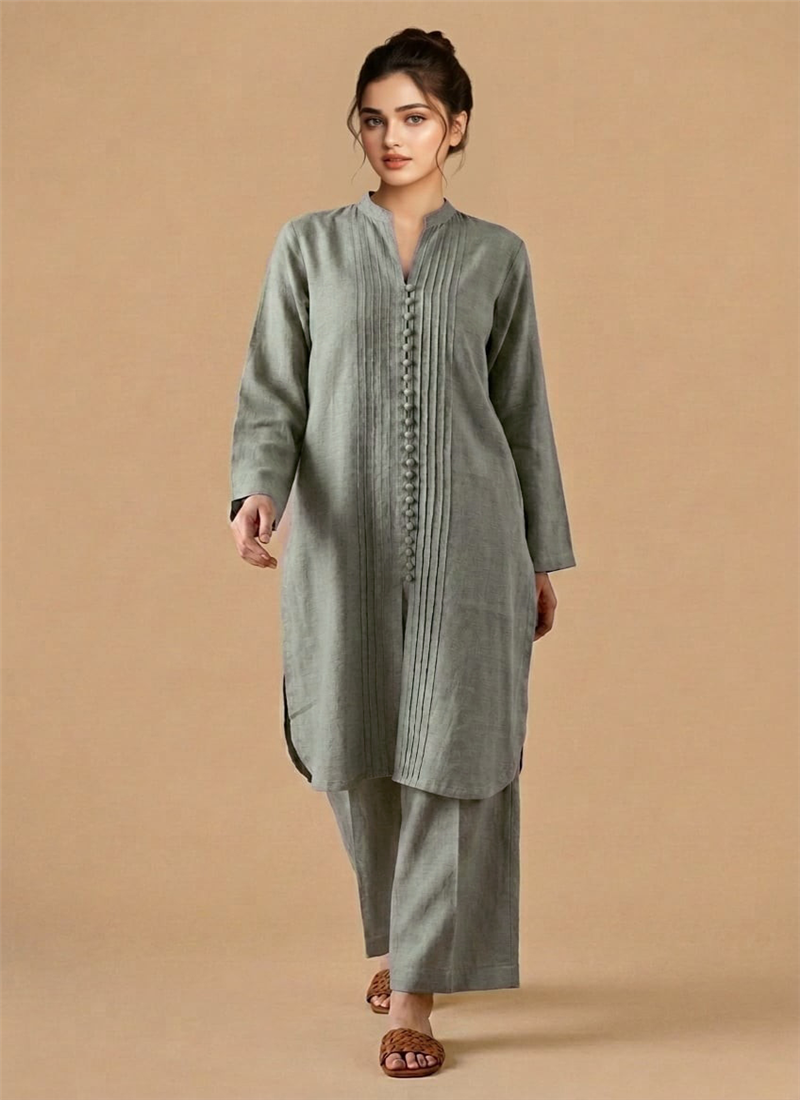 Grey Willow Grace Muslin Cotton Kurta Set After Six Wear
