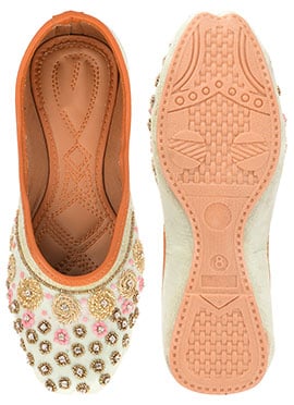 Grey Zardosi Hand Embroidered Stone Work Juti