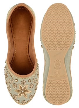 Grey Zardosi Hand Embroidered With Moti Work Juti