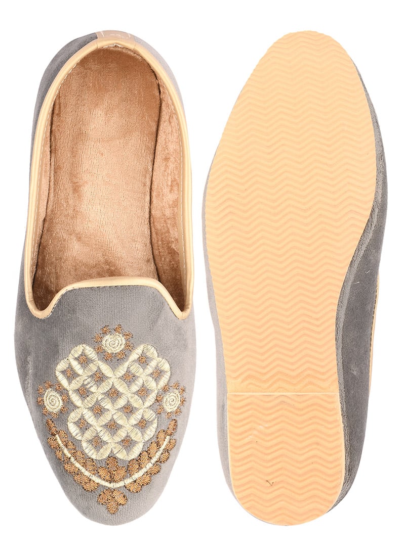 Grey Zari Embroidered Mojri