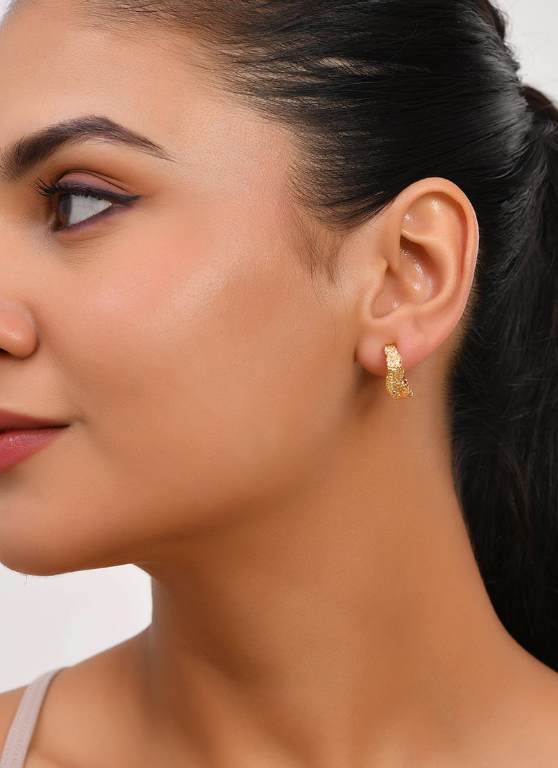Hammered Gold Plated Mini Hoop Festive Wear