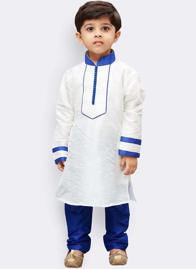 Handcrafted Silk Dupion Kids Boys Kurta Pyjama Party Wear