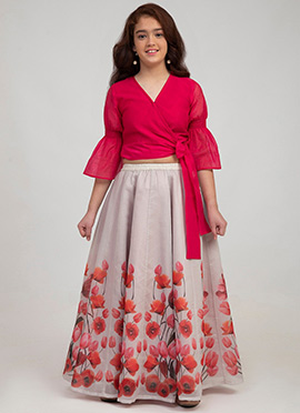 Handcrafted Silk Printed Kids Girls Umbrella Lehenga