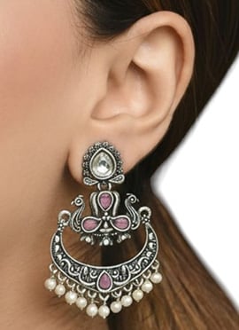 Heirloom Silver Plated Kundan Moti Oxidised Chaand Bali