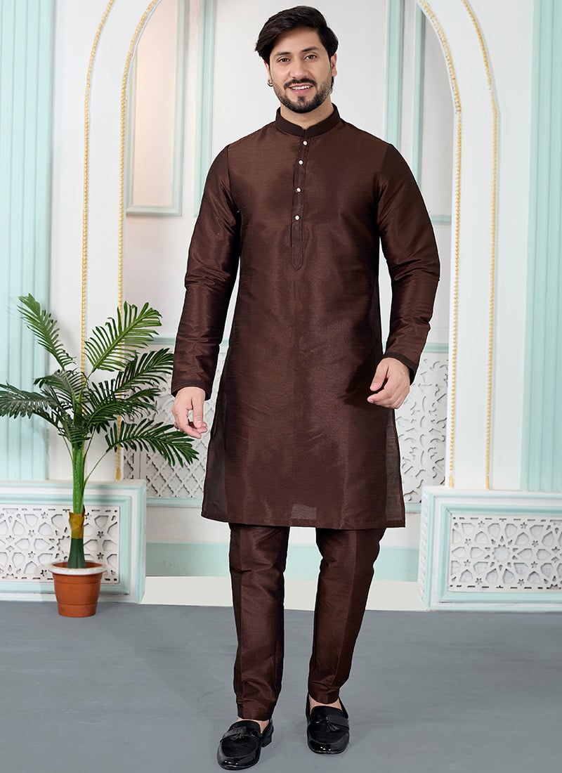 Heritage Brown Silk Kurta Pyjama Festive Wear