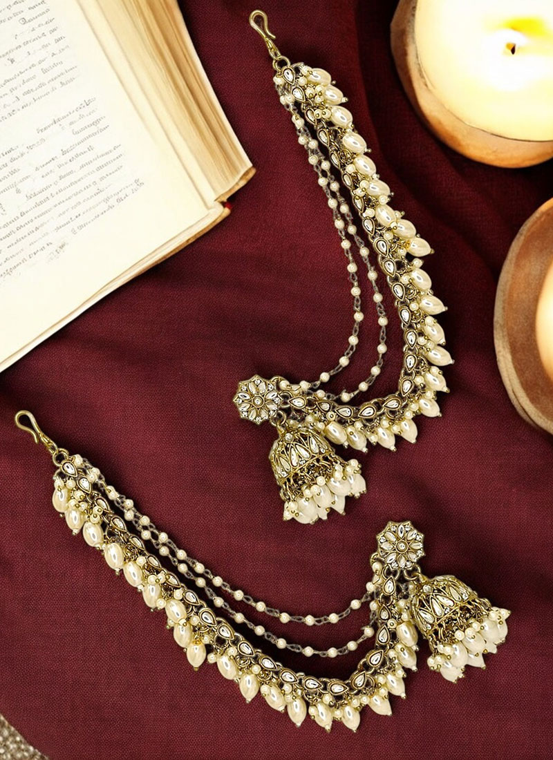 Heritage Gold Plated Kundan Pearl Beads Jhumka Festive Wear