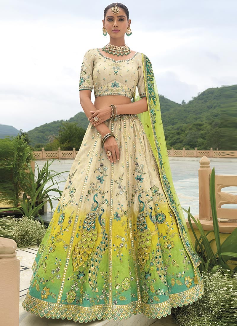 Heritage Inspired Multicolor Silk Zari Thread Embroidered With Sequins Lehenga