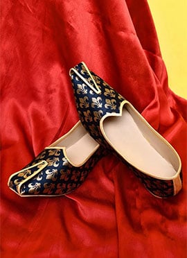 Heritage Navy Blue Jacquard Silk Jacquard Mojri