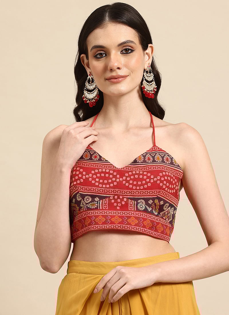 Heritage Red Chanderi Ikat Bandhini Printed Blouse After Six Wear