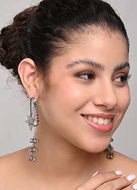 Heritage Silver Meenakari Stone Drops