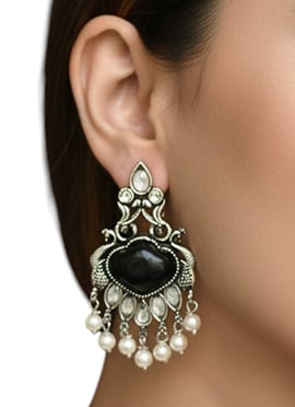 Heritage Silver Plated Kundan Moti Oxidised Drops