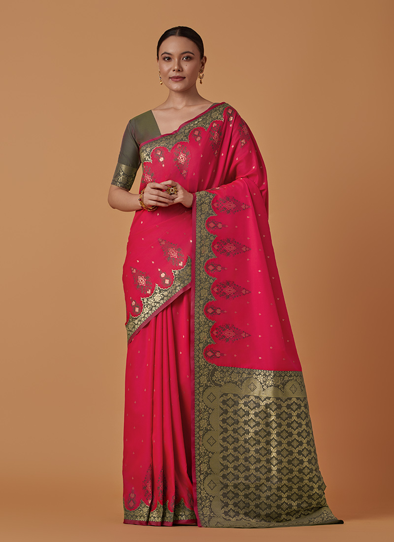 Hot Pink Banarasi Silk Zari Woven Saree