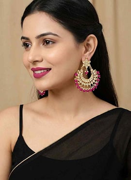 Hot Pink Bead Floral Kundan Chandbali