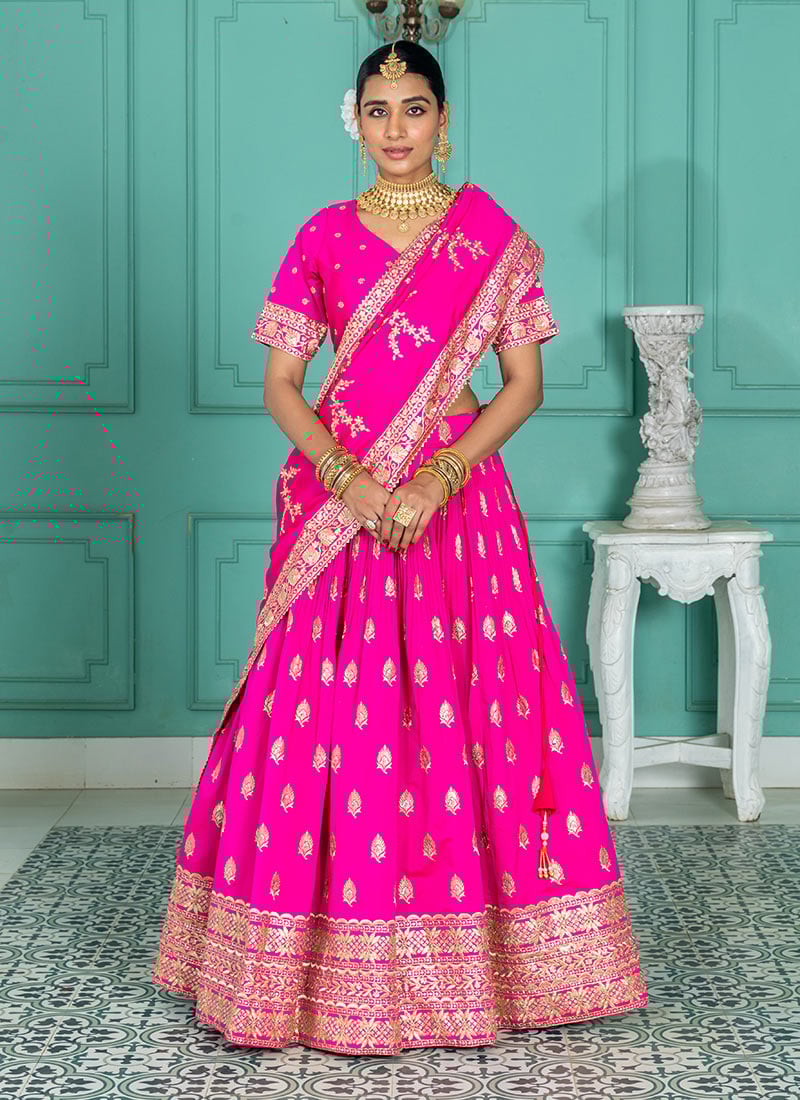 Hot Pink Silk Embroidered Sequins Stunning Lehenga