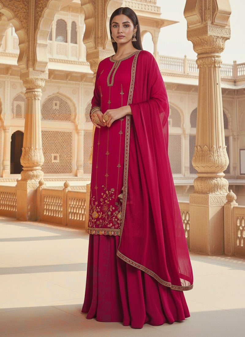 Hot Pink Silk Zari Sequins A Line Lehenga Festive Wear