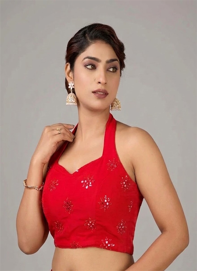Hot Red Georgette Stretchable Blouse Party Wear