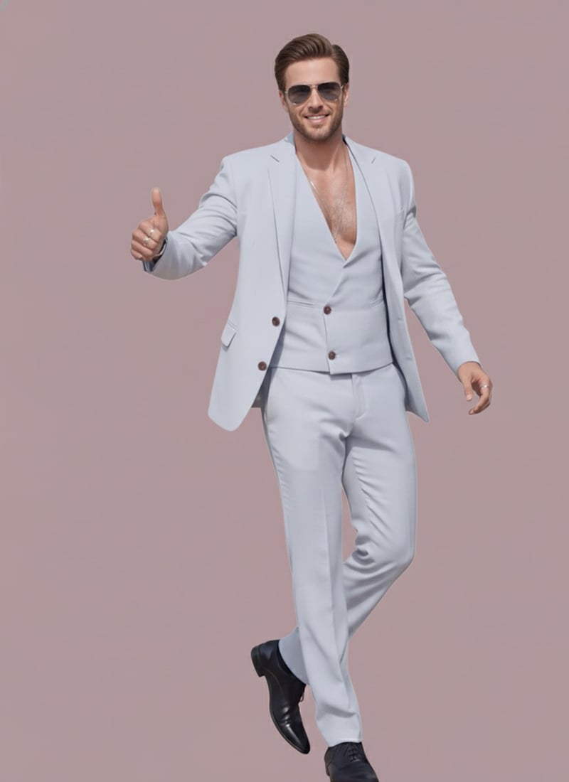 Ice Blue Terry Rayon Suit For Men