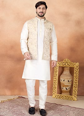Imperial Beige Silk Jacquard Bandi Set