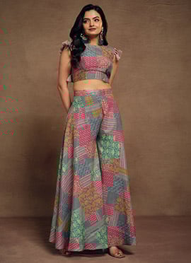 Indian Casual Wear Multicolor Printed Co ord Set With Top And Palazzo Pants