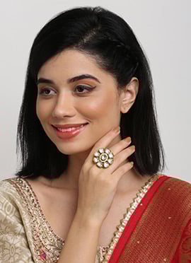 Indian Traditional In Golden Plated Kundan And Stone Hand Ring