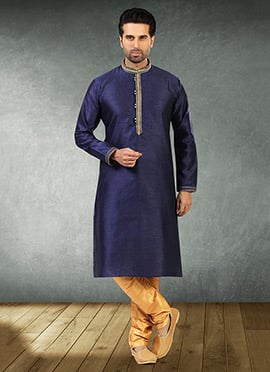 Indigo Blue Jacquard Silk Pintux Kurta Pyjama