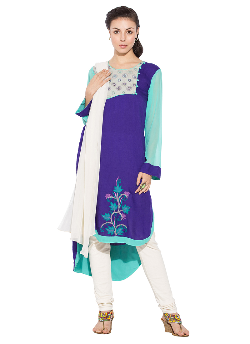 Indigo Blue N Off White Asymmetrical Anarkali
