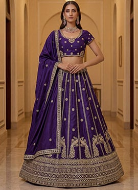 Indigo Blue Silk Zari Embroidered Sequins Lehenga