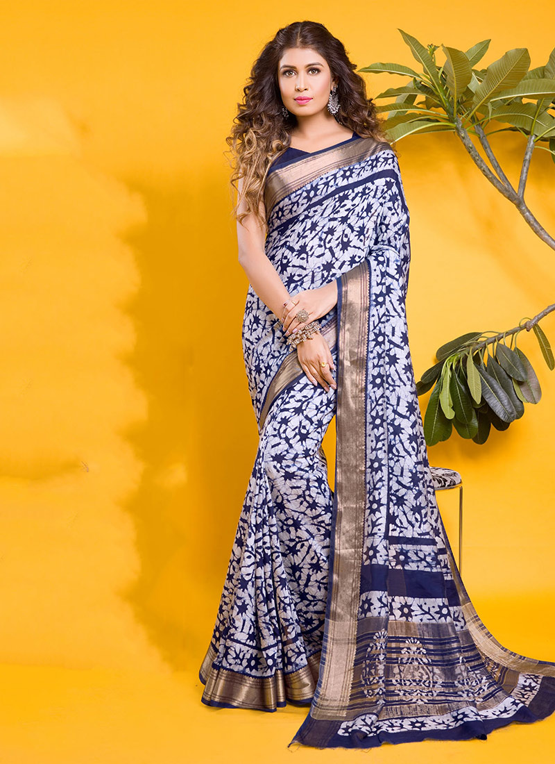 Indigo Pattern Blue Chanderi Saree After Six Wear