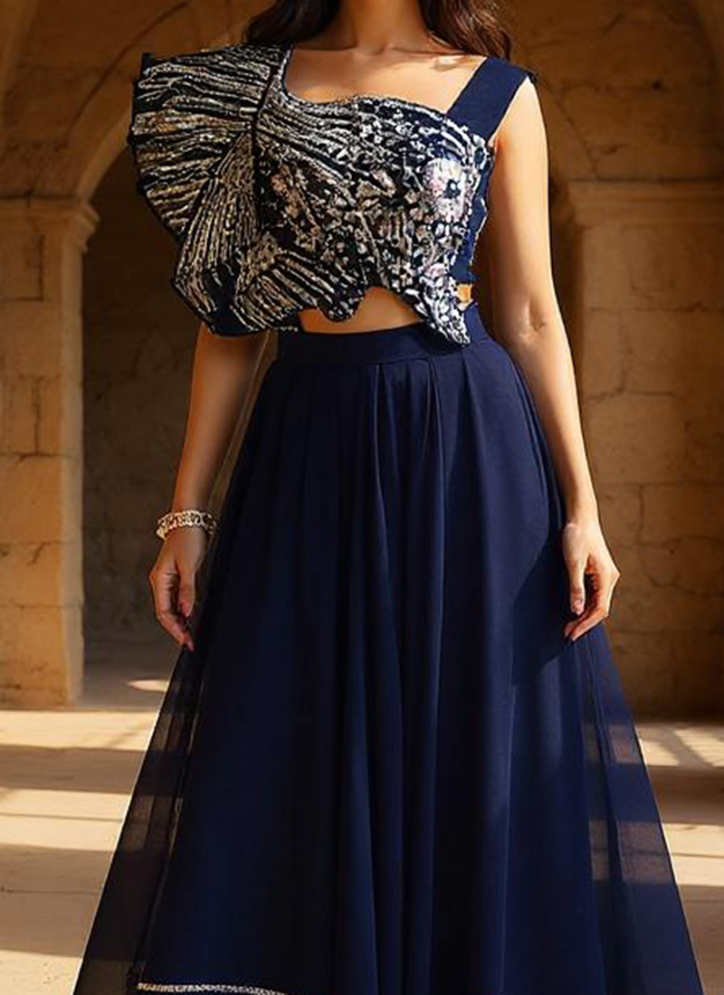 Ivory Embellished Indo-Western Set with Drape Skirt - Modern Festive Wear main image 0