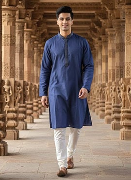 Ink Blue Silk Embroidered Kurta Pyjama
