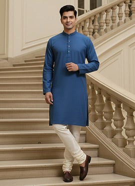 Ink Blue Silk Textured Kurta Pyjama