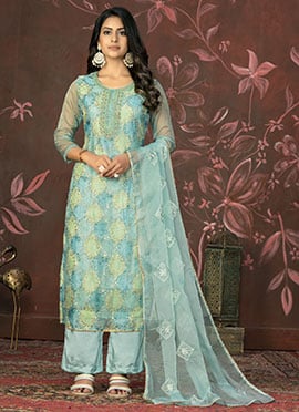Intricate Organza Hand Work Straight Pant Suit